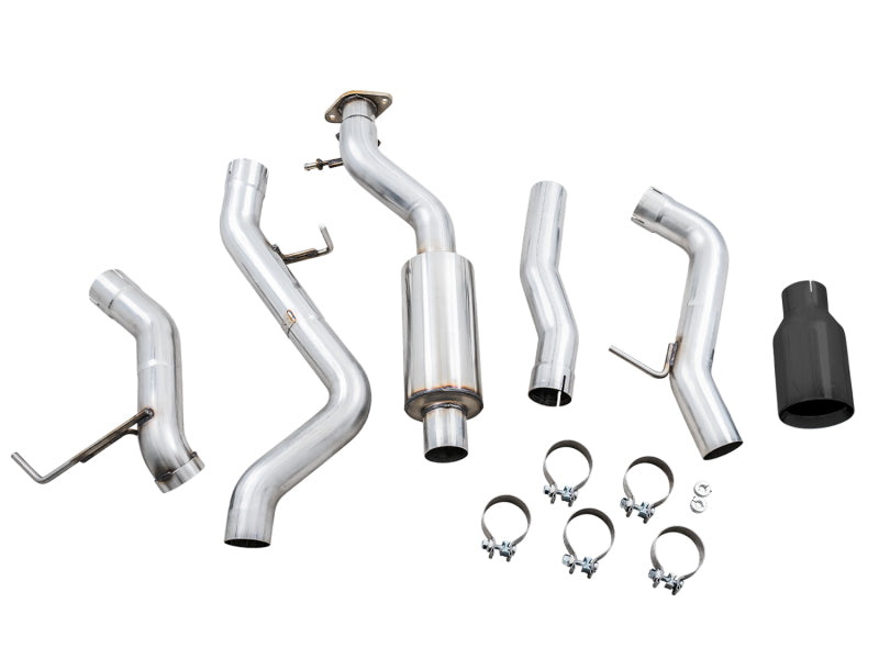 AWE Tuning 2021+ Ford Bronco 0FG Single Rear Exit Exhaust w/Diamond Black Tip &amp; Bash Guard - 3015-23789