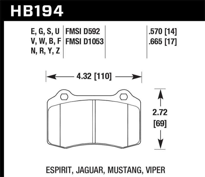 Hawk DTC-70 Race Rear Brake Pads HB194U.570 for 2004-2015 Cadillac CTS - close-up