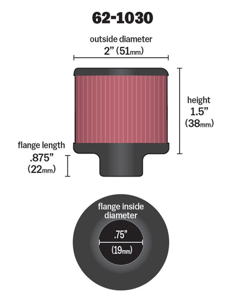 K&N Steel Base Crankcase Vent Filter .75in Vent OD x 2in OD x 1.5in Height - 62-1030 by K&N Engineering - detail view
