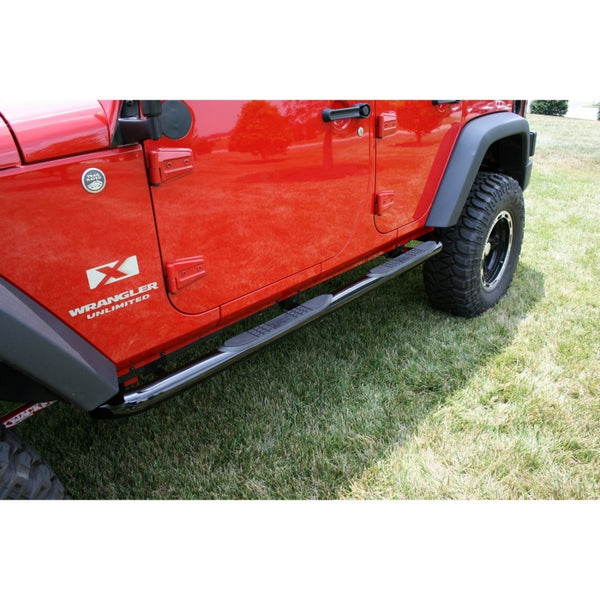 Rugged Ridge 3-In Round Side Steps Black 07-18 4-Door Jeep Wrangler - 11590.06 for 2007-2018 Jeep Wrangler - front view