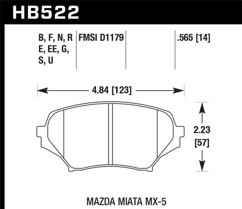 Hawk 06-11 Mazda Miata Mx-5 Front DTC-60 Race Brake Pads - HB522G.565 for 2006-2014 Mazda MX 5 Miata - close-up