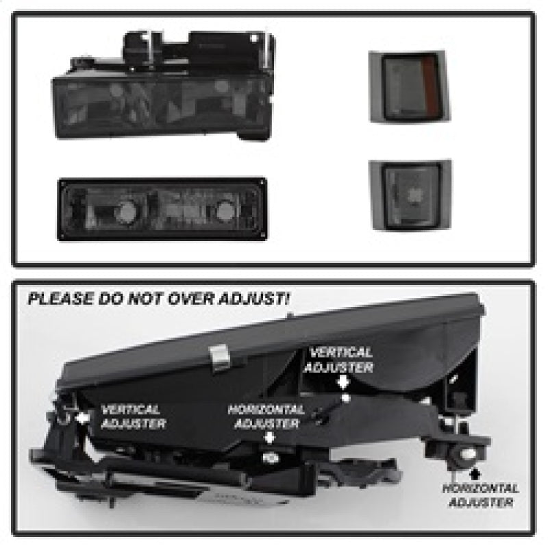 Xtune Chevy Suburban 94-98 Headlights w/ Corner &amp; Parking Lights 8pcs Smoked HD-JH-CCK88-AM-SM-SET - 5072238