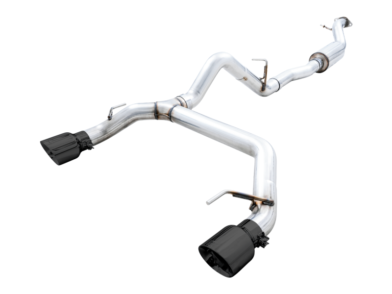AWE Tuning 2021+ Ford Bronco 0FG Dual Rear Exit Exhaust w/Diamond Black Tips &amp; Bash Guard - 3015-33456