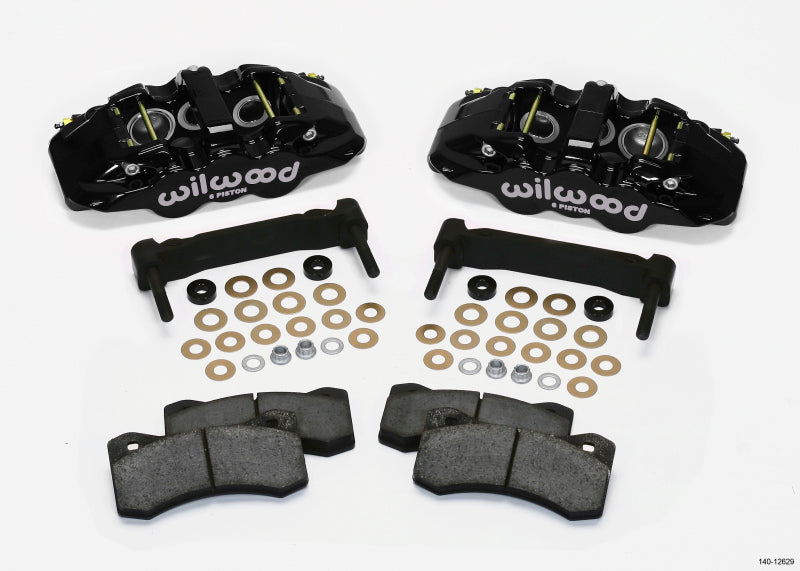 Wilwood AERO6 Front Caliper &amp; Bracket Kit - Black 97-13 C5/C6 Corvette w/ OEM HD/Z51 Rotors - 140-12629