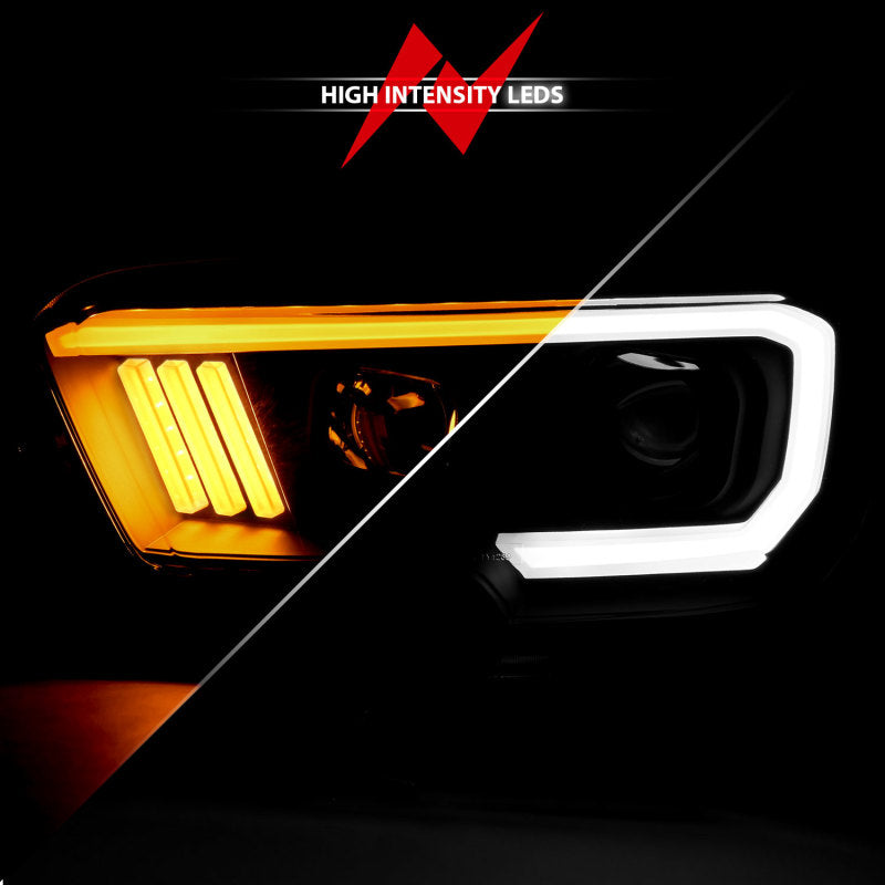 ANZO 2016-2017 Toyota Tacoma Projector Headlights w/ Plank Style Switchback Black w/ Amber - 111396