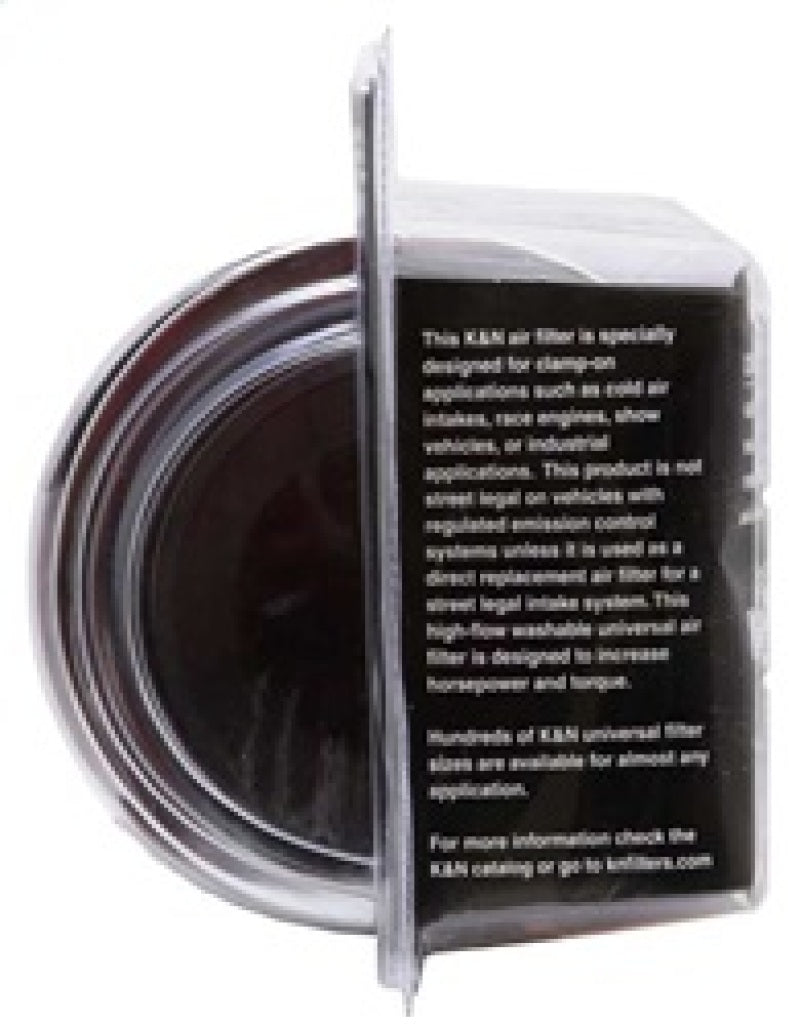 K&N Universal Air Filter Chrome Round Tapered Red - 4in Flange ID x 1.125in Flange Length x 9.5in H - RG-1002RD