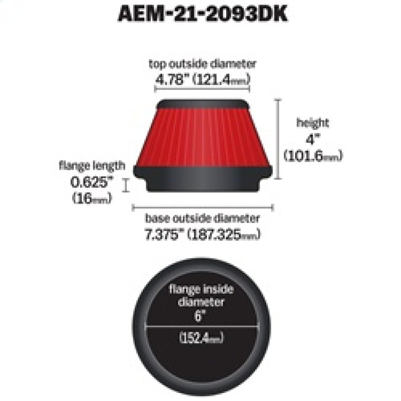 AEM 6 inch x 4 inch DryFlow Tapered Conical Air Filter - 21-2093DK