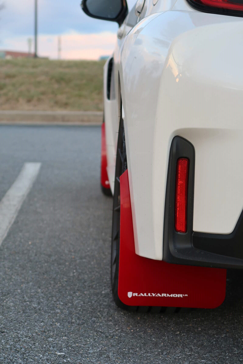 Rally Armor 2023 Toyota GR Corolla Red UR Mud Flap w/ White Logo - MF89-UR-RD-WH