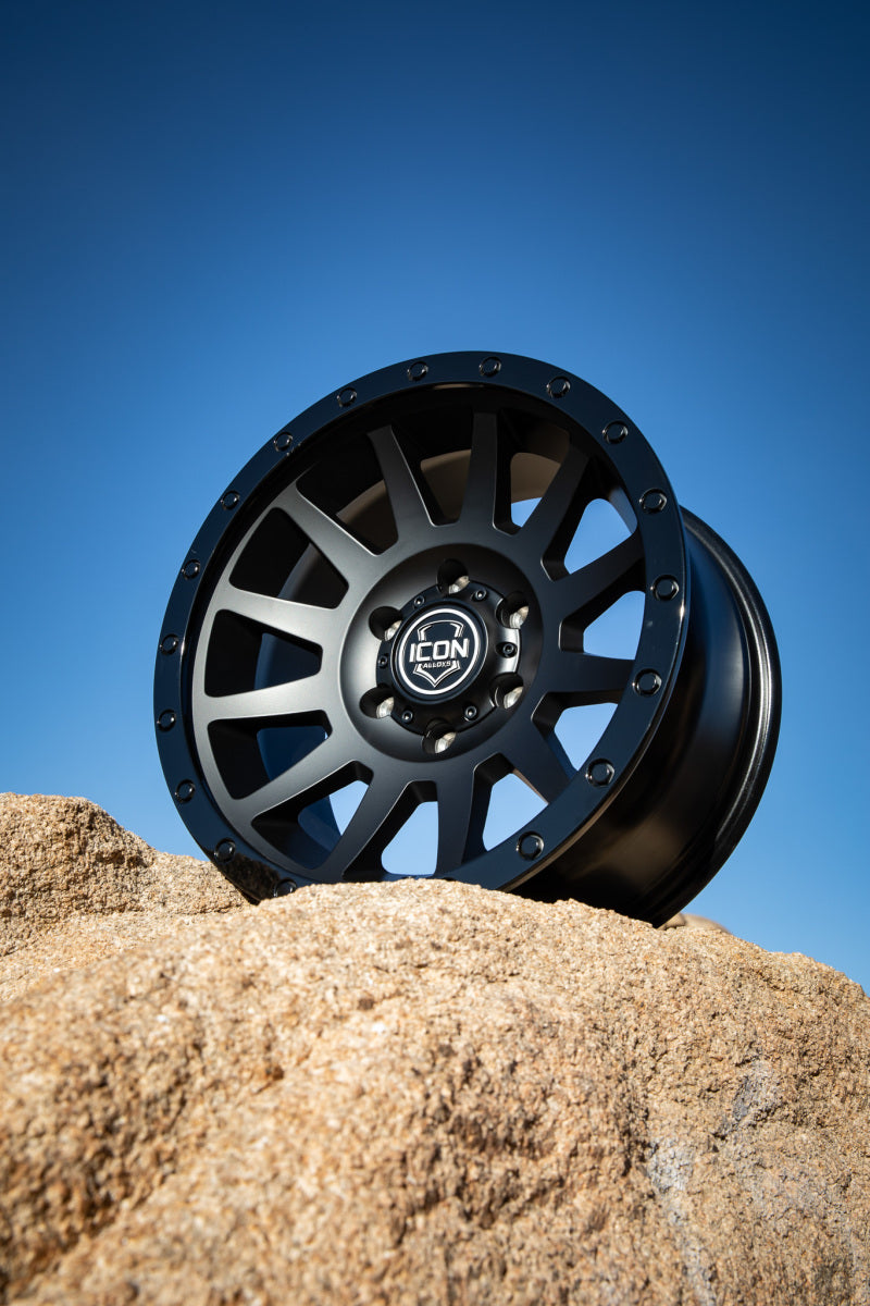 ICON Compression 18x9 6x5.5 0mm Offset 5in BS 106.1mm Bore Double Black Wheel - 2018908350DB