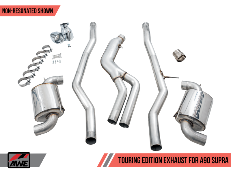 AWE 2020 Toyota Supra A90 Non-Resonated Touring Edition Exhaust - 5in Chrome Silver Tips - 3020-32058