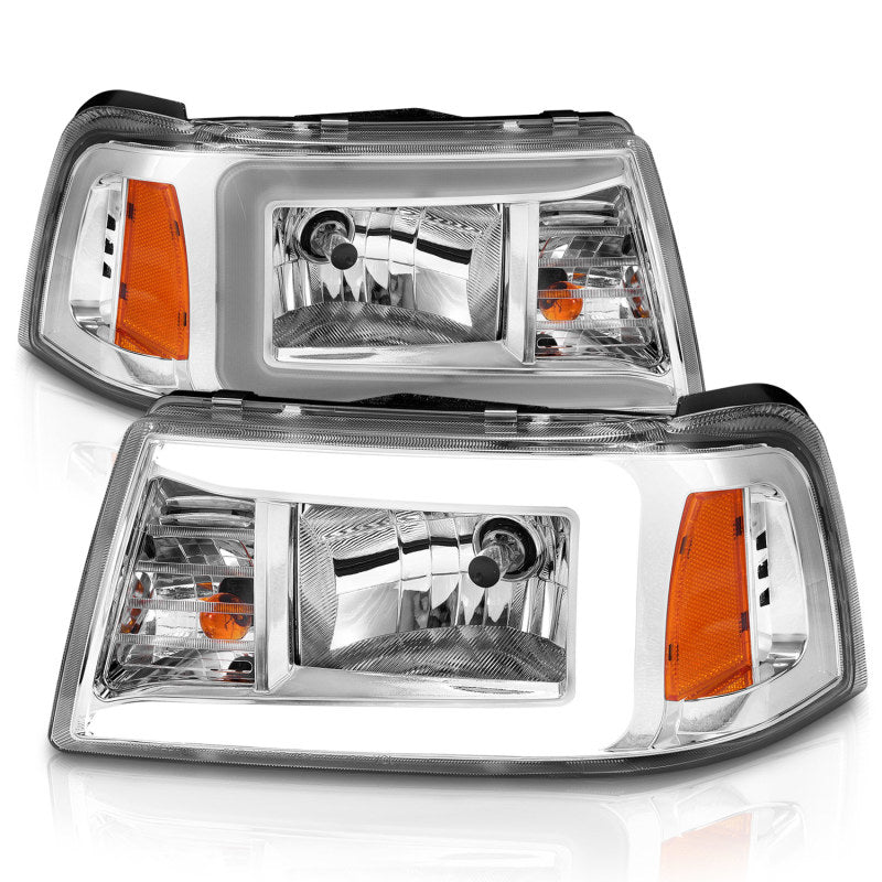 ANZO 2001-2011 Ford Ranger Crystal Headlights w/ Light Bar Chrome Housing - 111512