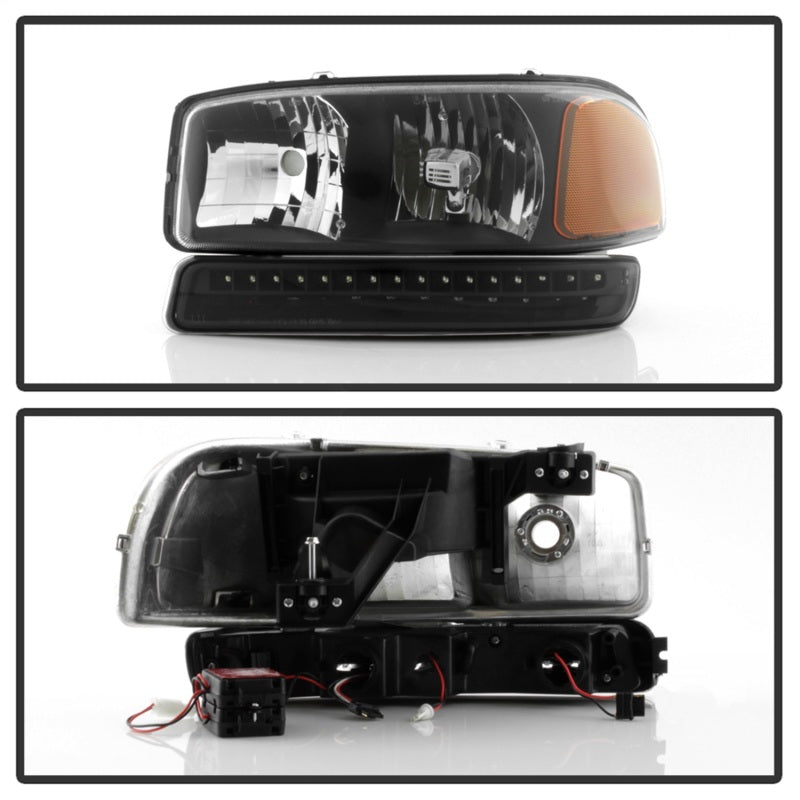 xTune GMC Sierra 99-06 /Yukon 00-06 Headlights &amp; LED Bumper Lights - Black HD-JH-GS99-LED-SET-BK - 9037399