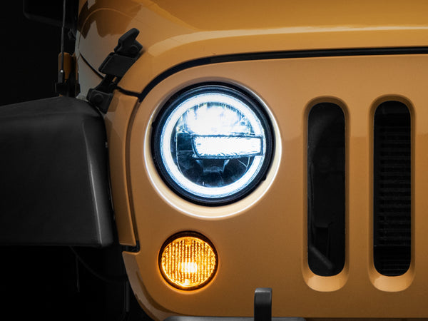 Raxiom 97-18 Jeep Wrangler TJ/JK 7-Inch LED Headlights w/ Halos- Black Housing (Clear Lens) - J155018 for 1997-2018 Jeep Wran