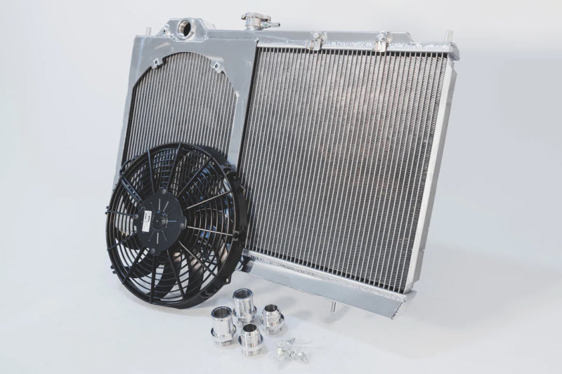 CSF 96-07 Mitsubishi Evo 4/5/6/7/8/9 Full-Slim Radiator w/12in Fan &amp; Shroud/-16AN &amp; Slip On Fitting - 7075