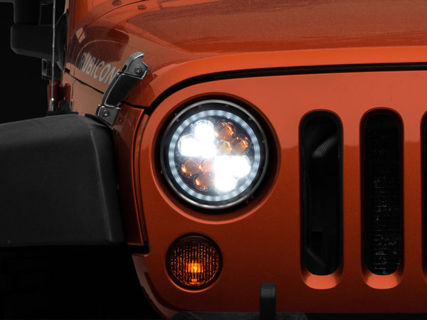 Raxiom 97-18 Jeep Wrangler TJ/JK Axial Spider LED Headlight w/ Amber DRL- Chrome Hsng (Clear Lens) - J108047 for 1997-2018 Je