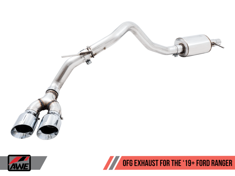 AWE Tuning 2019+ Ford Ranger 0FG Performance Exhaust System w/Diamond Black Tips &amp; Rock Guard - 3015-23064