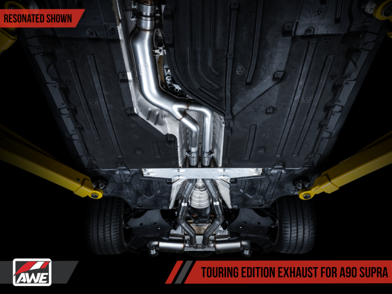 AWE 2020 Toyota Supra A90 Resonated Touring Edition Exhaust - 5in Chrome Silver Tips - 3015-32118