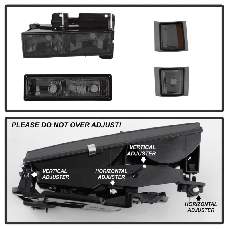 Xtune Chevy Suburban 94-98 Headlights w/ Corner &amp; Parking Lights 8pcs Smoked HD-JH-CCK88-AM-SM-SET - 5072238