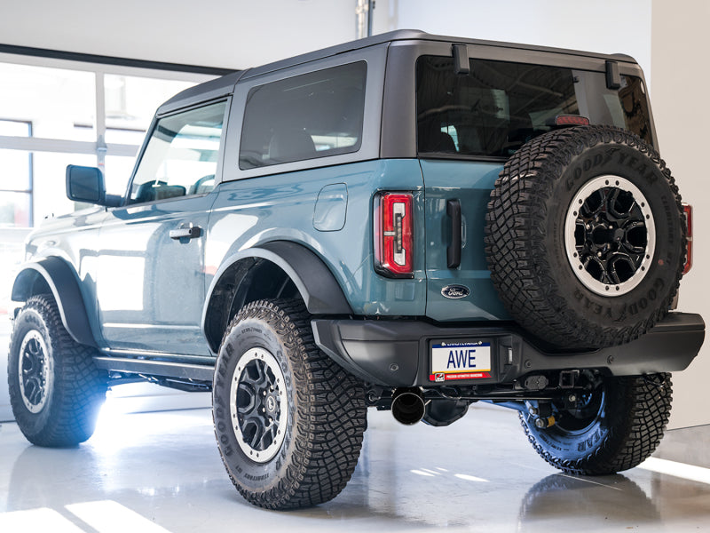 AWE Tuning 2021+ Ford Bronco 0FG Single Rear Exit Exhaust w/Diamond Black Tip &amp; Bash Guard - 3015-23789