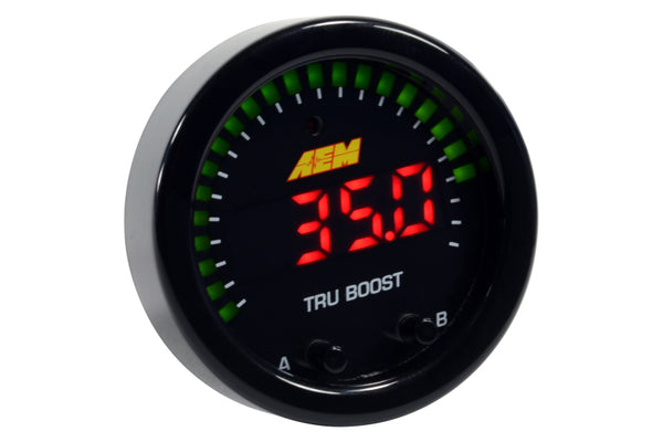 AEM X-Series Tru-Boost Controller Gauge w/ Boost Control Solenoid 80PSIg Internal MAP Sensor - 30-0352 by AEM - front view