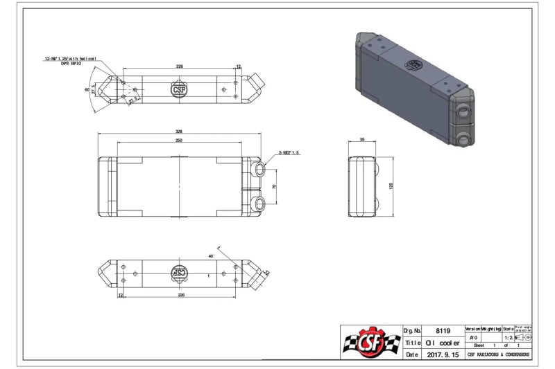 CSF Universal Dual-Pass Oil Cooler - M22 x 1.5 - 13in L x 4.75in H x 2.16in W - 8119