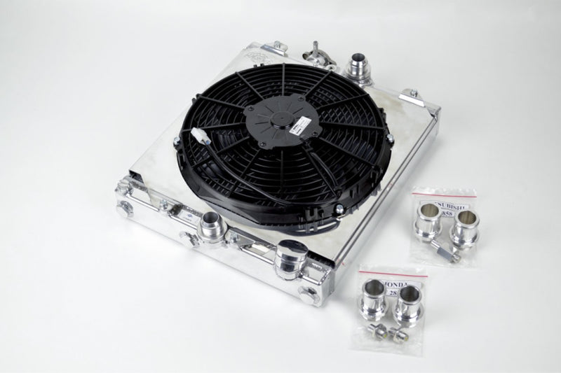 CSF Universal Half Radiator w/-16AN &amp; Slip-On Fittings/12in SPAL Fan &amp; Shroud - 2858X