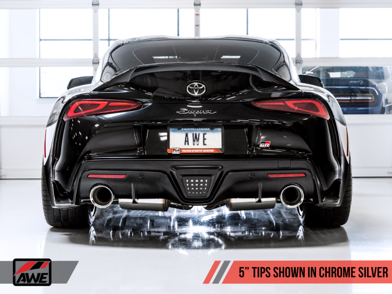 AWE 2020 Toyota Supra A90 Non-Resonated Touring Edition Exhaust - 5in Chrome Silver Tips - 3020-32058