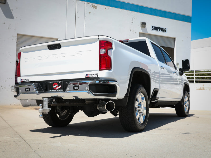 aFe Large Bore-HD 5 IN 409 SS DPF-Back Exhaust System w/Polished Tip 20-21 GM Truck V8-6.6L - 49-44125-P