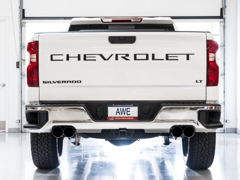 AWE Tuning 4th Gen GM 1500 5.3L 0FG Catback Split Rear Exit (w/ Bumper Cutouts) - Quad Diamond Tips - 3015-43202
