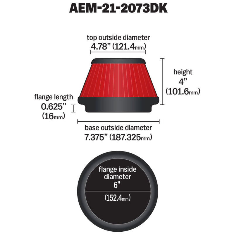 AEM 5 inch x 5 inch DryFlow Air Filter - 21-2073DK