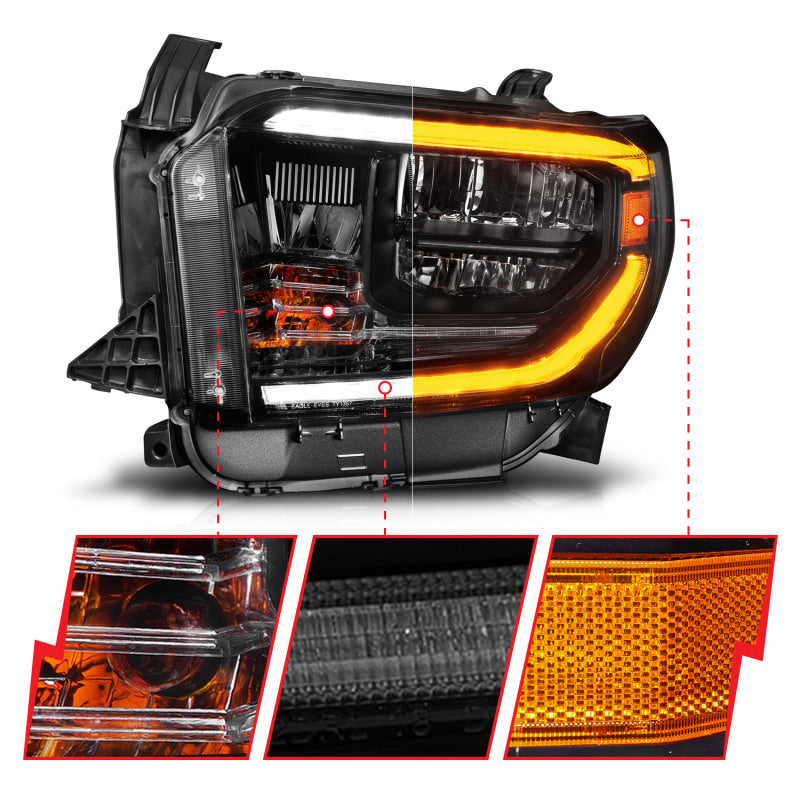 ANZO 2014-2021 Toyota Tundra LED Crystal Headlights w/ Switchback Black Housing w/ DRL - 111533