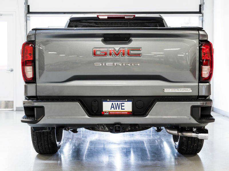AWE Tuning 4th Gen GM 1500 5.3L 0FG Catback Dual Side Exit (Flat Bumper) - Chrome Tips - 3015-22207