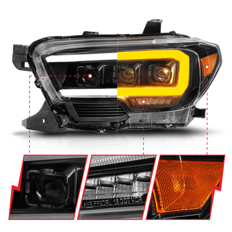 ANZO 16-22 Toyota Tacoma LED Projector Headlights w/ Light Bar Sequential Black Housing w/Initiation - 111563