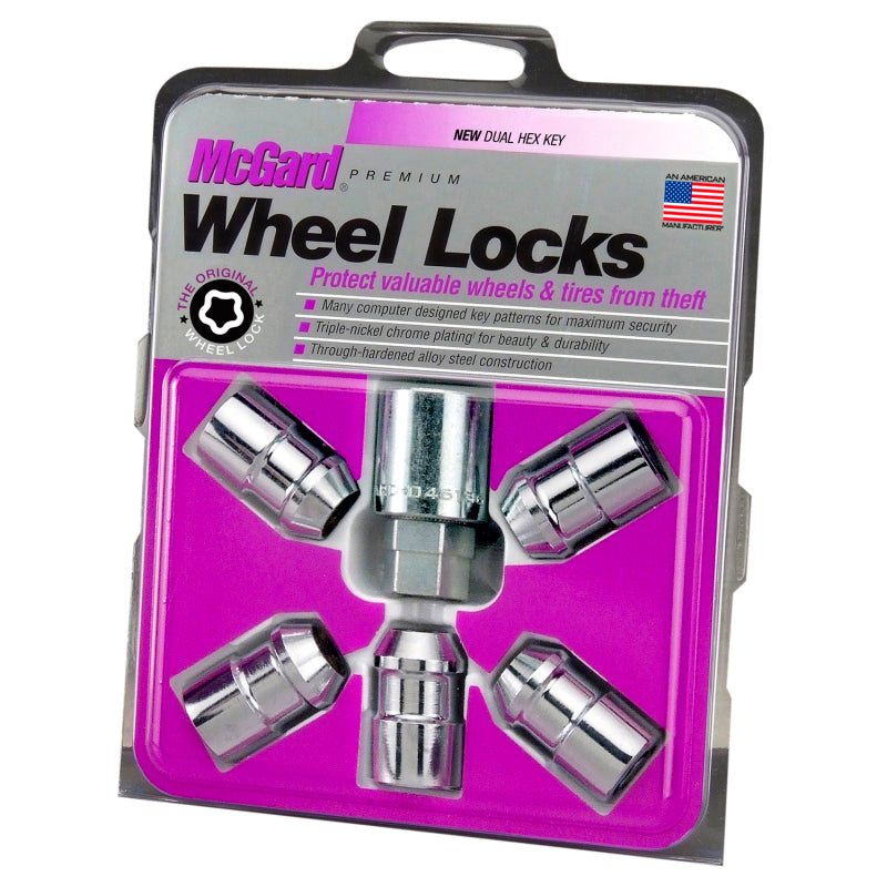 McGard Wheel Lock Nut Set - 5pk. (Cone Seat) 1/2-20 / 3/4 &amp;13/16 Dual Hex / 1.46in. Length - Chrome - 24538