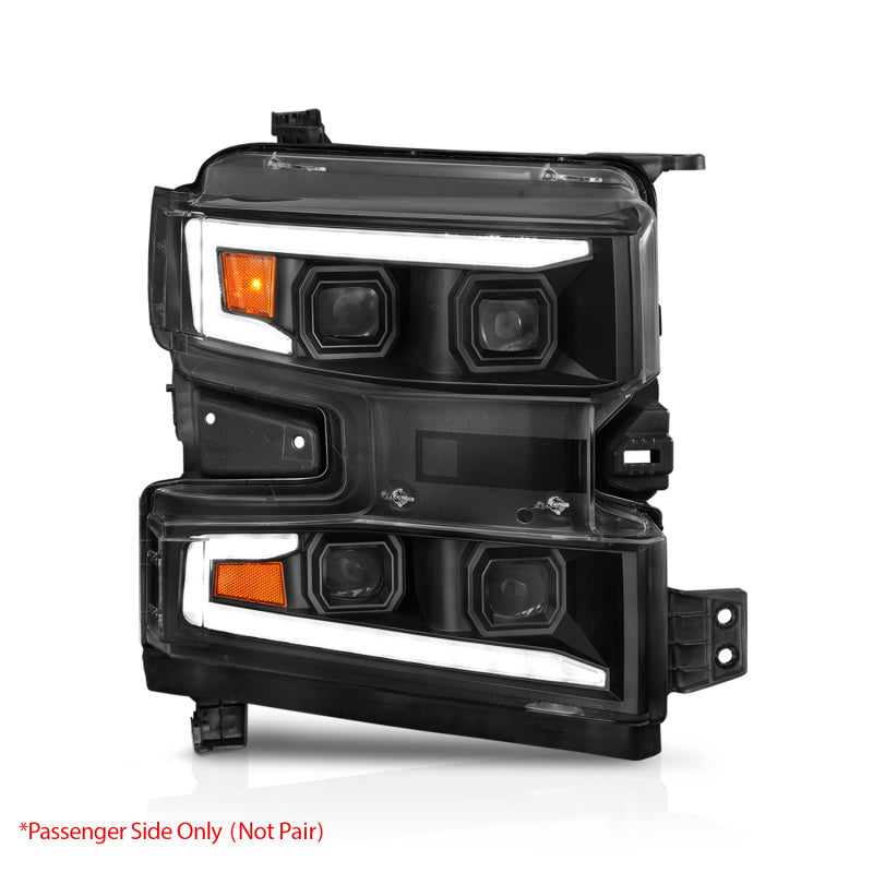 ANZO 19-22 Chevrolet Silverado 1500 LED Proj HL w/Lgt Bar SwBk Seq. Blk w/In. Light - Passenger Side - 111566-R