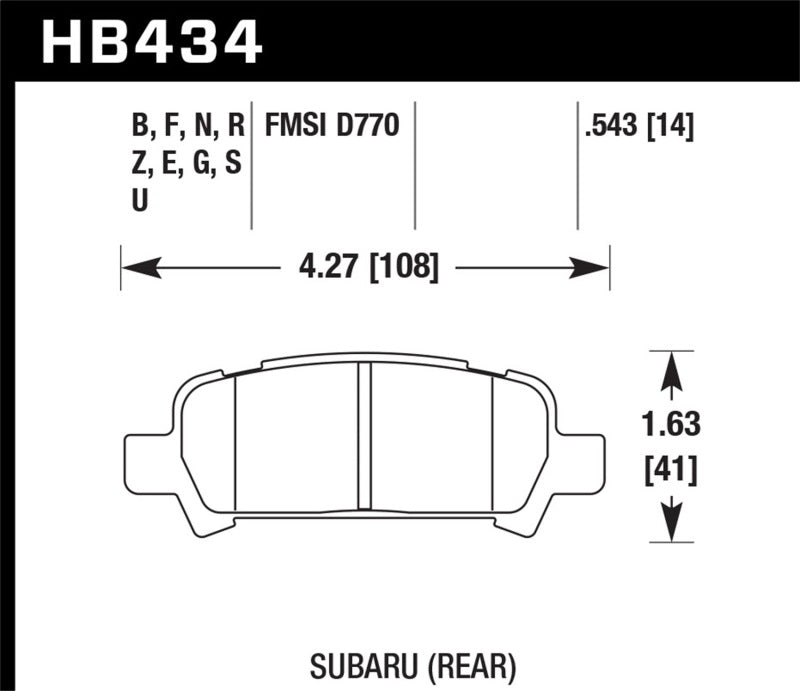 Hawk 02-03 WRX / 05-08 LGT D770 HP+ Street Rear Brake Pads - HB434N.543 for 2000-2009 Subaru Legacy - close-up