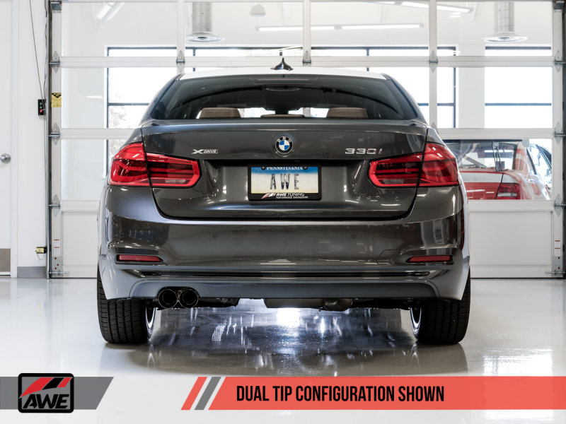AWE Tuning BMW F3X 28i / 30i Touring Edition Axle-Back Exhaust Single Side - 80mm Black Tips - 3010-23022