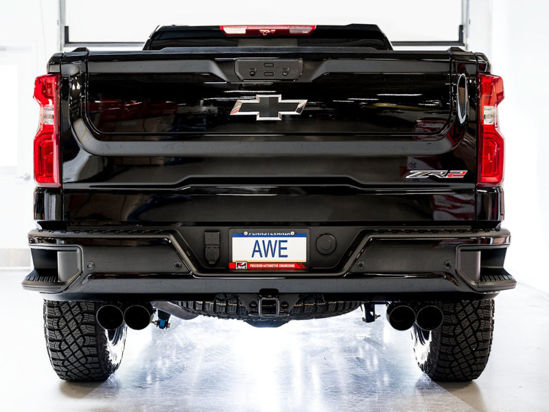 AWE Tuning 22-23 GMC Sierra 1500 AT4X 6.2L 0FG Catback Split Dual (Flat Bumper) - Diamond Black Tips - 3015-43284