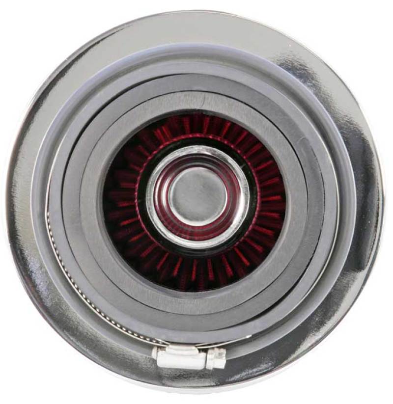 K&N Universal Air Filter Chrome Round Tapered Red - 4in Flange ID x 1.125in Flange Length x 5.5in H - RG-1001RD