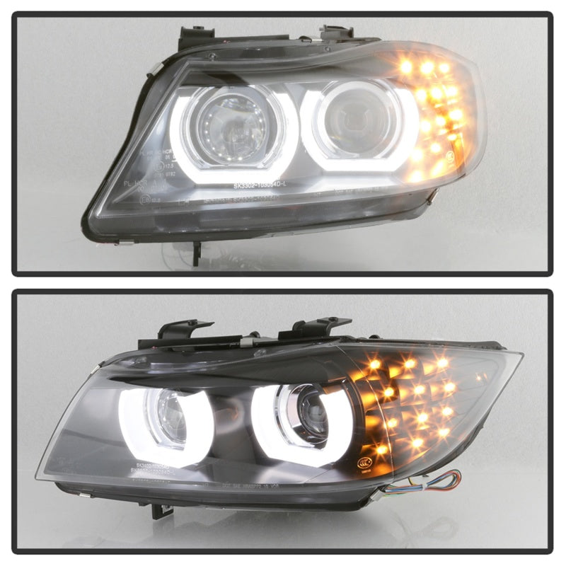 Spyder 09-12 BMW E90 3-Series 4DR Projector Headlights Halogen - LED - Black - PRO-YD-BMWE9009-BK - 5086488
