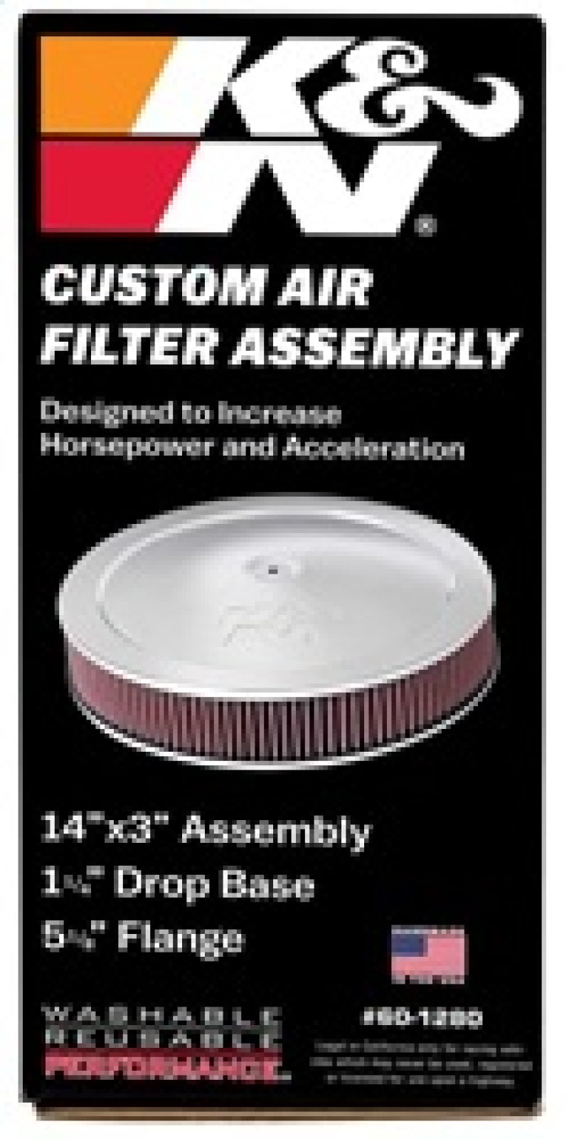 K&N 14in Red Custom Air Cleaner Assembly - 5.125in ID x 14in OD x 2.75in H x 1.25in Drop Base - 60-1280