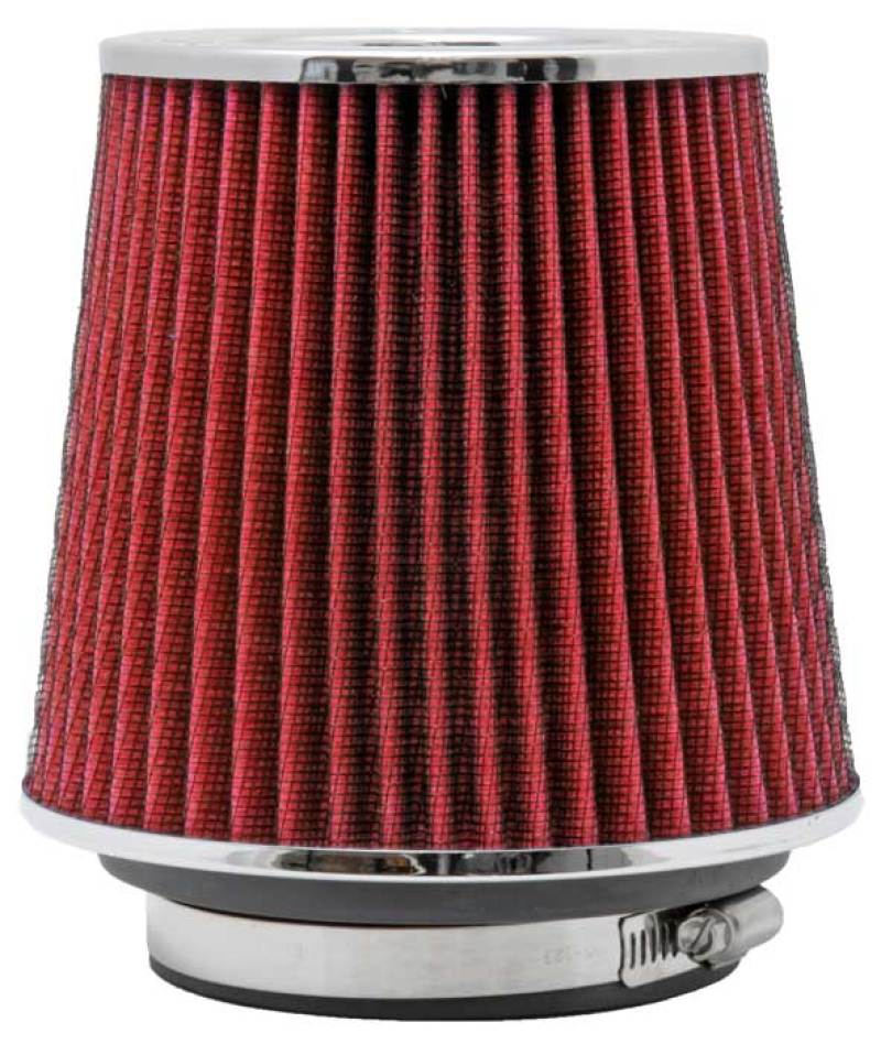 K&N Universal Air Filter Chrome Round Tapered Red - 4in Flange ID x 1.125in Flange Length x 5.5in H - RG-1001RD