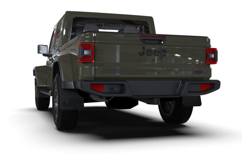 Rally Armor 19-23 Jeep JT Gladiator Mojave/Rubicon Black Mud Flap w/ Metallic Black Logo - MF104-BLK-MBK