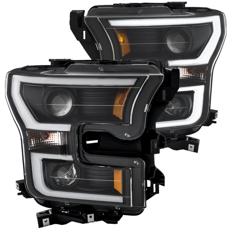 ANZO 2015-2017 Ford F-150 Projector Headlights w/ Plank Style Switchback Black w/ Amber - 111357