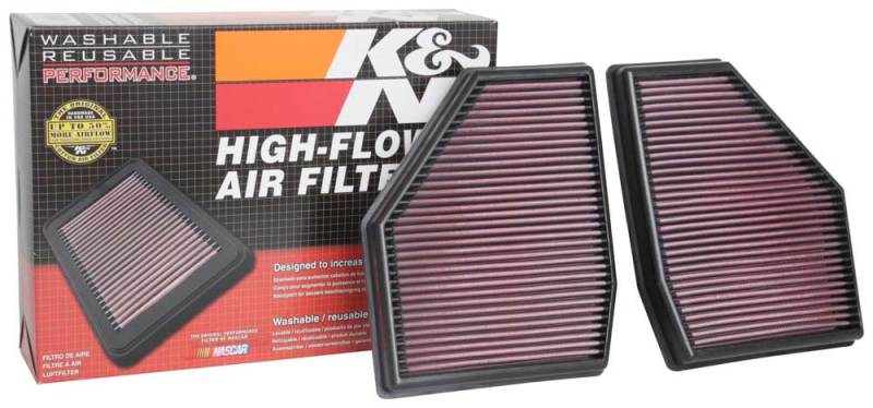 K&N 18-19 BMW M5 V8 4.4L F/I Turbo Replacement Air Filter (Two Per Box) - 33-3128 for 2018-2025 BMW M5 - front view