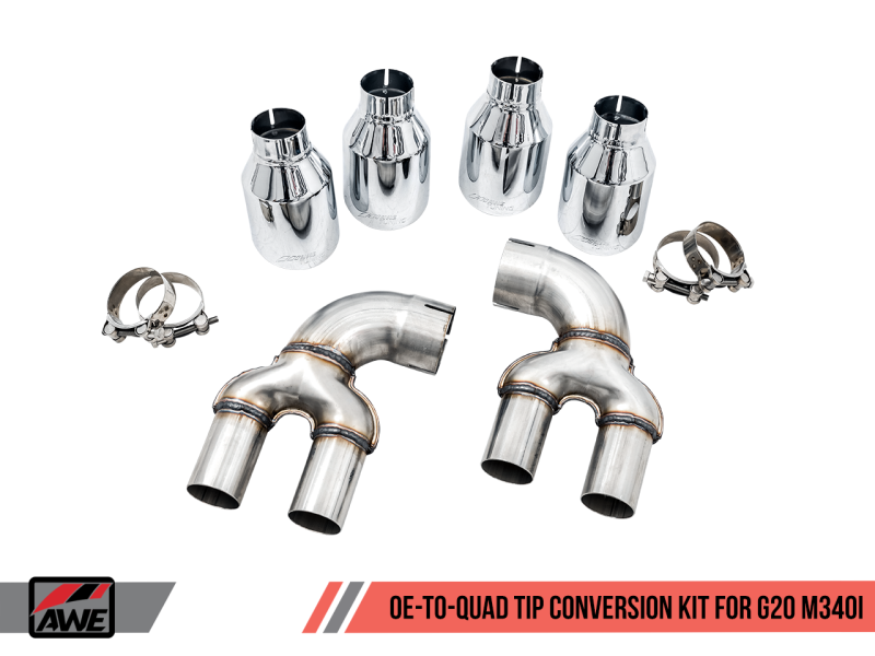 AWE Tuning 2019+ BMW M340i (G20) OE-Config-To-Quad Tip Conversion Kit - Diamond Black Tip - 3810-43020