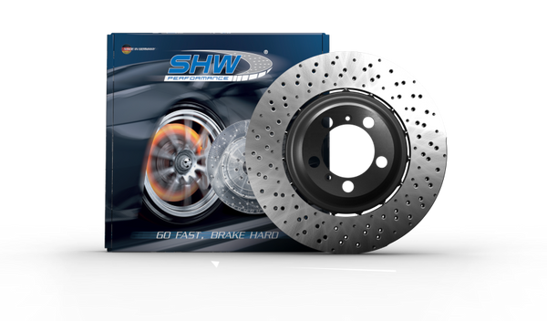 SHW 20-21 Porsche 718 Cayman GT4 4.0L Right Rear Drill-Dimp Lightweight Brake Rotor (98135240881) - PRR42087 for 2016 Porsche