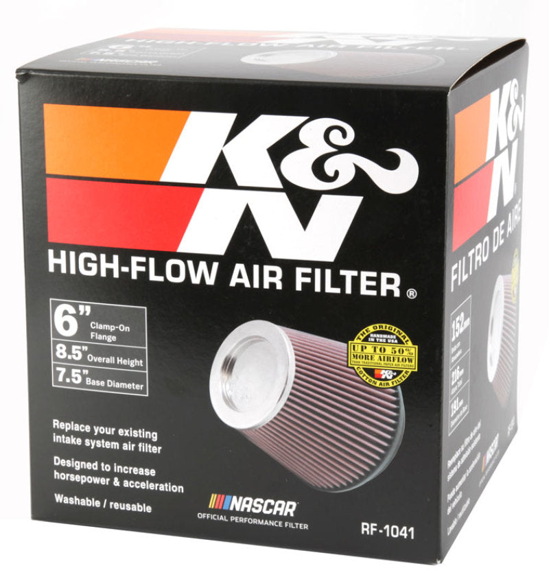 K&amp;N Round Tapered Universal Air Filter 6 inch Flange 7 1/2 inch Base 5 inch Top 7 1/2 inch Height - RF-1041