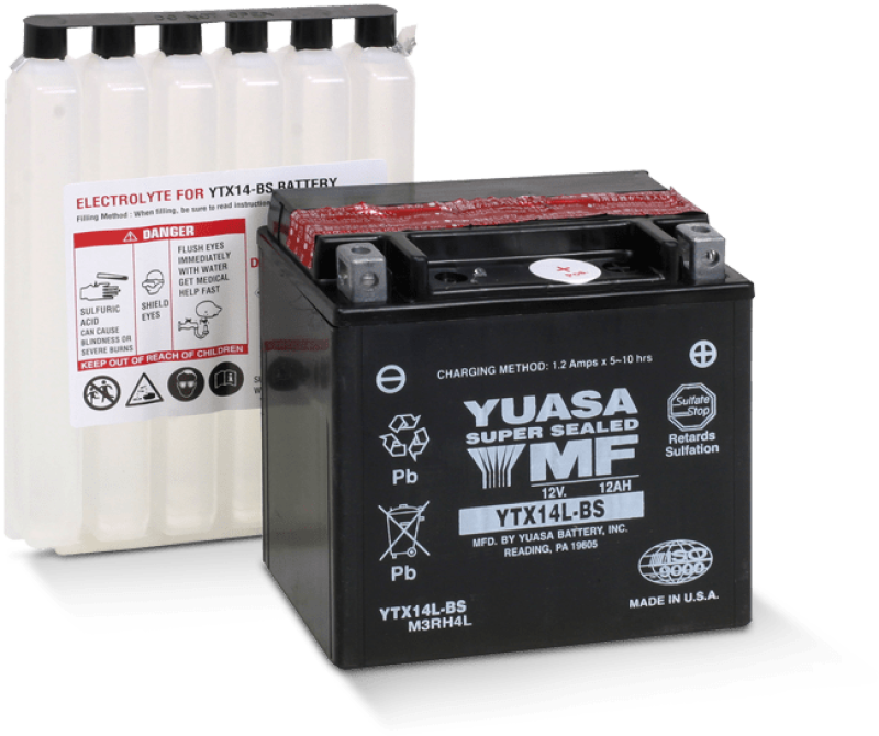 Yuasa YTX14L-BS Maintenance Free AGM 12 Volt Battery - YUAM3RH4L for 2009-2021 Harley-Davidson XL883N Iron 883