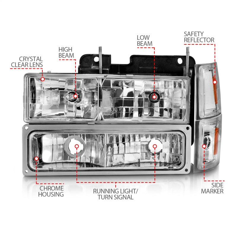 ANZO 88-98 Chevrolet C1500 Crystal Headlights Chrome w/ Signal and Side Marker Lights - 111506